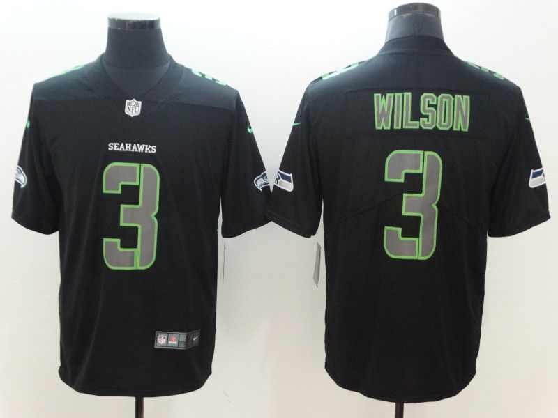 Men Seattle Seahawks #3 Wilson Nike Fashion Impact Black Color Rush Limited NFL Jerseys